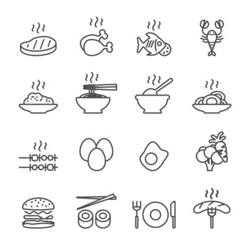food icon set, line version, vector eps10