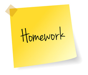 Homework Yellow Stick Note Paper Vector Isolated