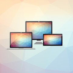 Device Set with colorful low polygon backgrounds