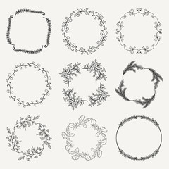 Vector Black Hand Sketched Floral Frames, Borders