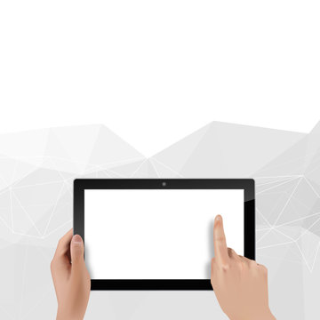 Blank Digital Tablet And Hands Vector Photorealistic