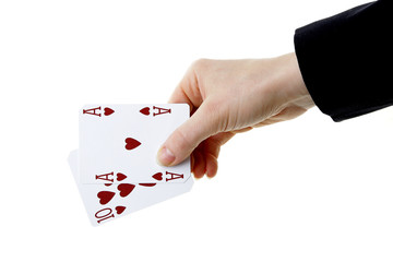 hand holding best classic blackjack combination ten and ace of h