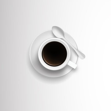 Hot coffee on cup and spoon, Vector
