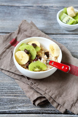 Oatmeal with fruit and chocolate