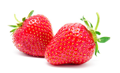 Two perfect red ripe strawberry isolated
