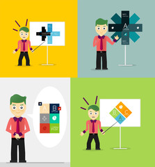 Young businessman presents his modern option infographic diagram