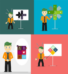 Young businessman presents his modern option infographic diagram