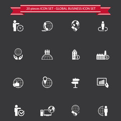 Set of 16 flat, white business related icons