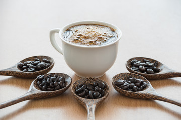cup of coffee and coffee beans