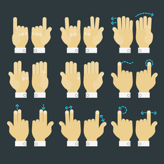 Multitouch gesture hands icons set