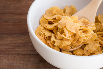 Close up Cereal bowl on the wood table