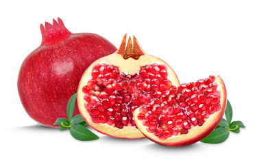 pomegranate and slice isolated on white