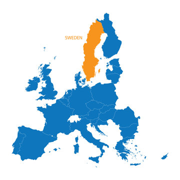 blue map of European Union with indication of Sweden