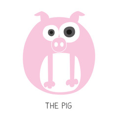 Card with a round pink pig. Vector design