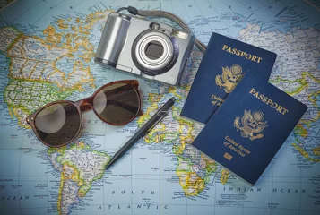 Fotobehang Passports to world travel © Christian Delbert
