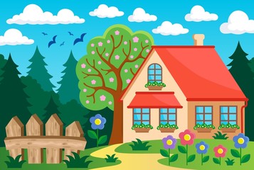 Obraz na płótnie Canvas Garden and house theme background 3
