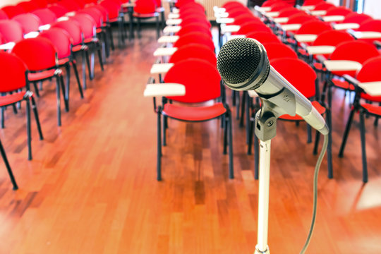 Close up of microphone in conference room