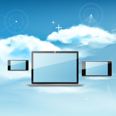 Cloud computing concept on different electronic devices