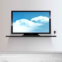 Vector HD TV on shelf, realistic illustration