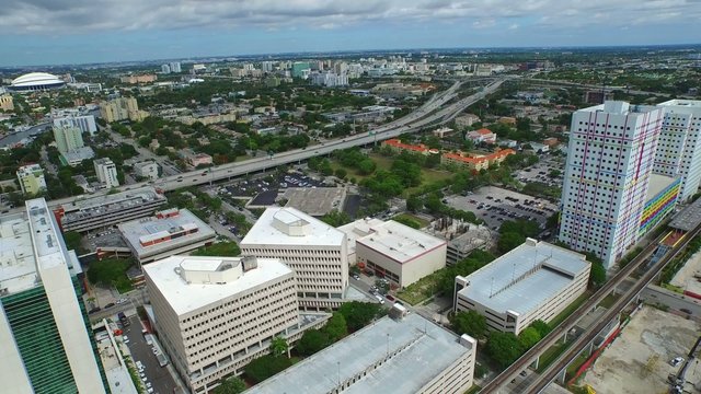 Aerial video of Downtown Miami and I95