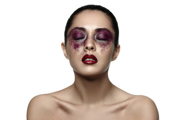 Fashion female asian Model with purple Makeup