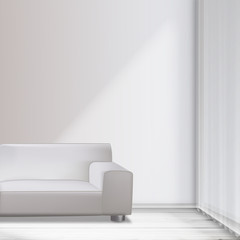 leather sofa in white room, realistic vector 