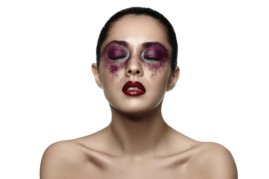 Fashion female asian Model with purple Makeup