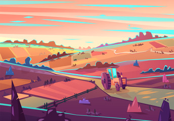 Rural landscape. Vector illustration.