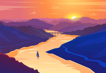 Sunset landscape. Vector illustration. - 84568825