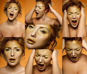 Golden emotional Model on beauty Collage