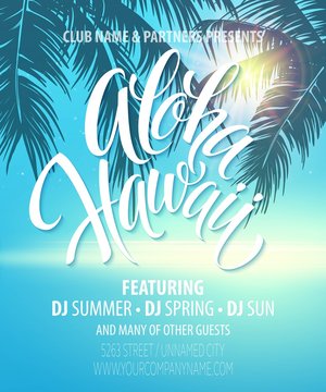 Aloha Hawaii  Summer Beach Party Poster. Vector illustration