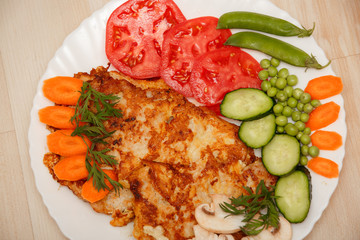 Fried meat pork chop and vegetables Barbecue Grilled Beef