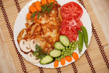 Fried meat pork chop and vegetables Barbecue Grilled Beef