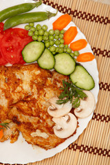 Fried meat pork chop and vegetables Barbecue Grilled Beef