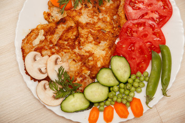Fried meat pork chop and vegetables Barbecue Grilled Beef