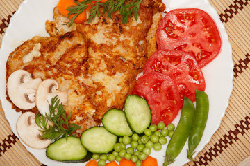 Fried meat pork chop and vegetables Barbecue Grilled Beef