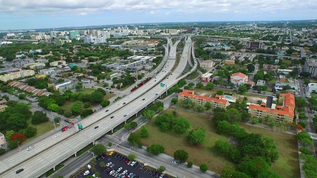 Aerial video of Overtown Miami and I95 highway