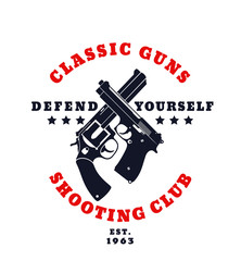 classic guns color emblem with crossed pistol and revolver