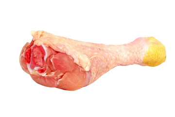 Uncooked chicken leg.Isolated on white background.