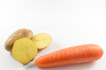 Potato and Carrot in Isolated Background