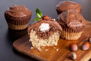 Chocolate muffins with nuts and cottage cheese