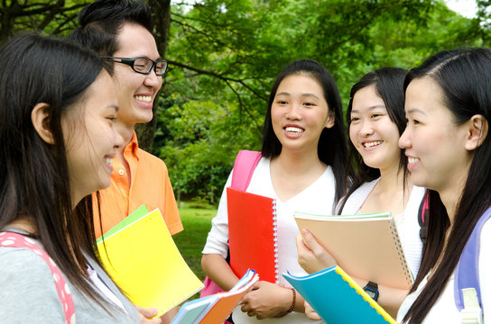 Asian College Students Having Discussion