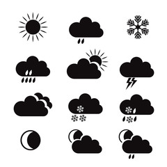 Set of White Vector Weather Icons.