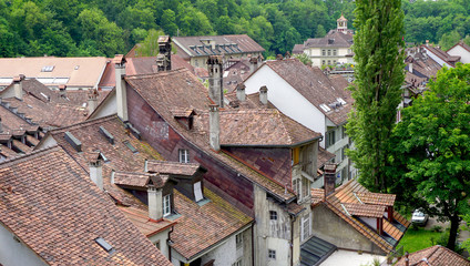 Top view old town city and house roof