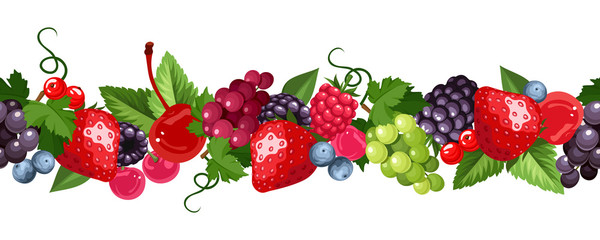 Horizontal seamless background with various berries. Vector.