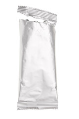 Open aluminum bag isolated on white