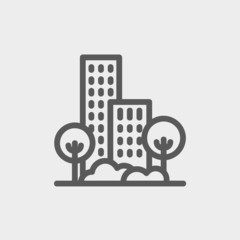 Building and trees thin line icon
