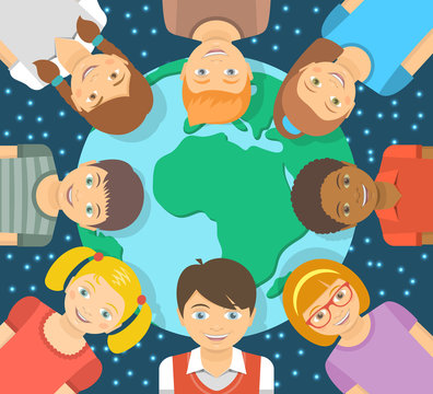 Flat Illustration Different Kids around the Earth
