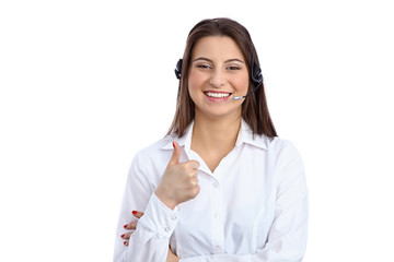 Support  phone operator showing  thumbs up