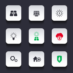 Solar energy rounded square icons, vector, eps10